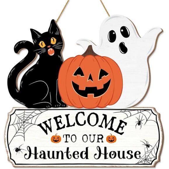 Halloween Decorations Door Hanging Sign, Halloween Welcome Front Door Hanger - Picture 1 of 8